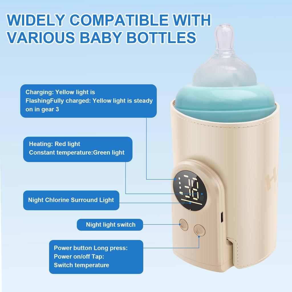 ABS Portable Bottle Warmer Bag 360° Heating Baby Bottle Warmer Bag 6 Temperature Setting Intelligent Milk Warming for Home