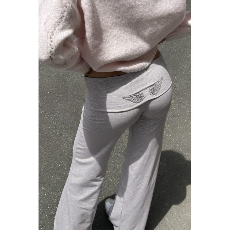 Womens Casual Tracksuit Set With Sequin Wing Embroidery Solid Color Hoodie Pants Streetwear Outfit