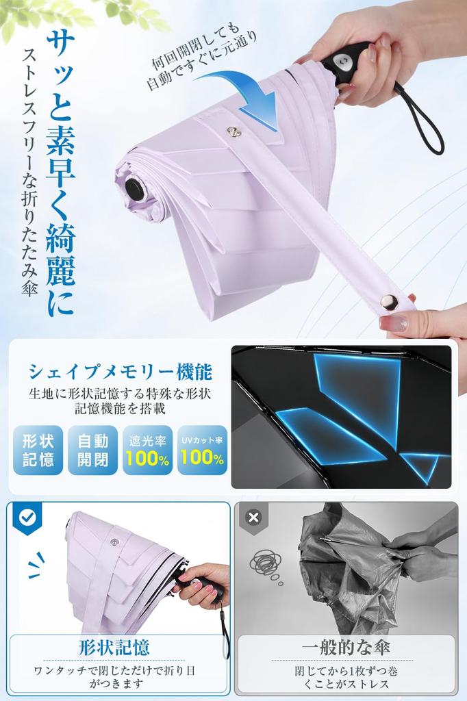 Parasol UV Complete Folds in 3 JIS Heat Automatic Opening and Suitable for Sunny and Rainy Windproof and [Shape Memory, 100% Protection, Sunshade]