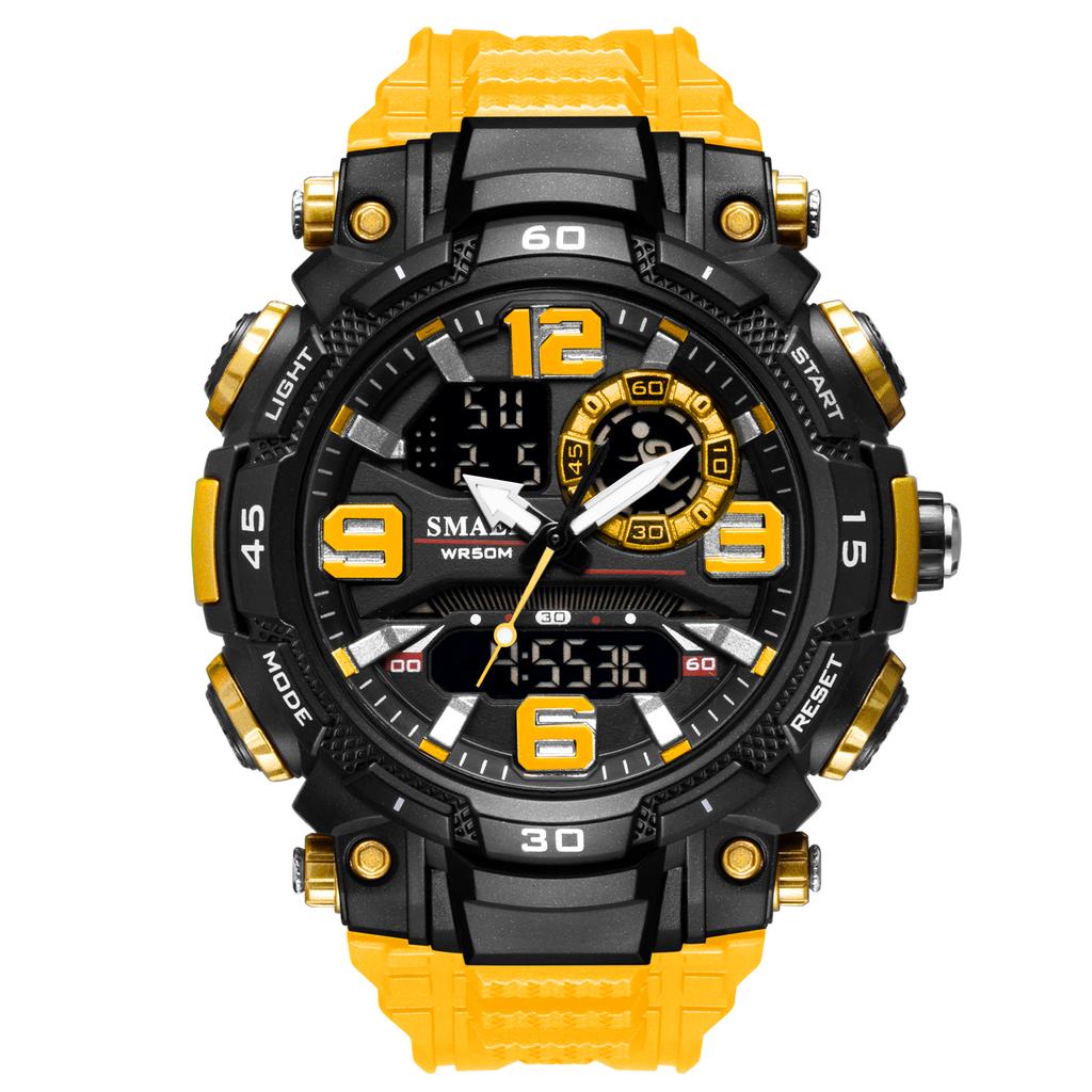 SMAEL 1921 Dual Display Military Watch for Men - 50M Waterproof LED Alarm Chronograph Stopwatch Shock Resistant Big Dial