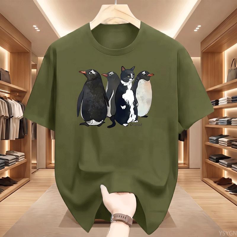 Funny Penguin Graphic T Shirts Cat Printed Tshirt Unisex Unisex Loose Cotton Short Sleeve Tshirts Summer Round Neck Short Sleeve Tee