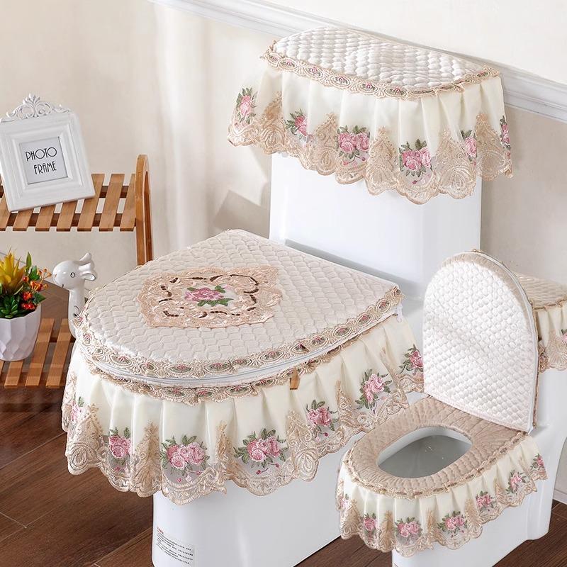 

3 шт./компл. съемный чехол для унитаза с кружевной вышивкой, ткань пылезащитная мягкая подушка для сиденья унитаза, украшение для дома, чехол для унитаза 3pcs
