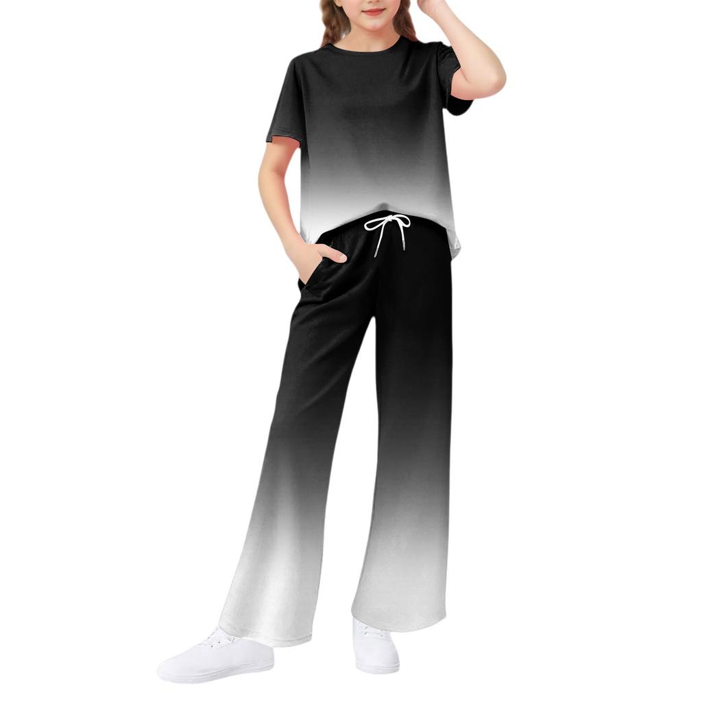 Girls' 2-Piece Set - Short Sleeve Tee & Wide Leg Pants