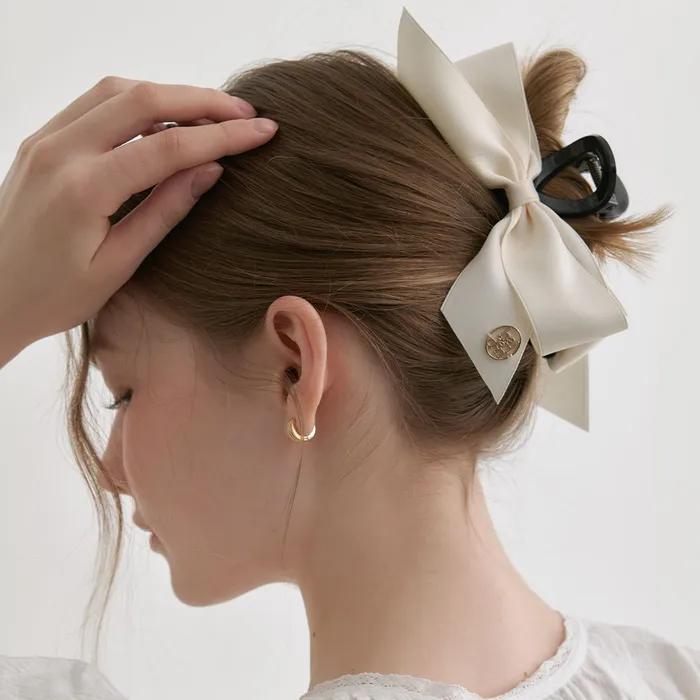 flat ribbon hair claw clip (H041_ivory)