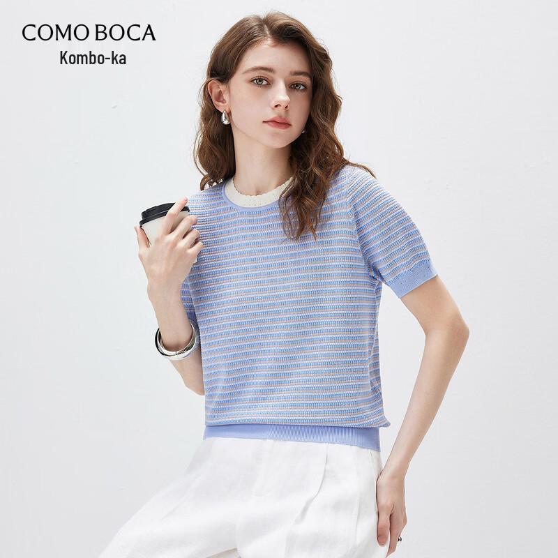 Women s Mulberry Silk Blend Striped Jacquard T-Shirt L