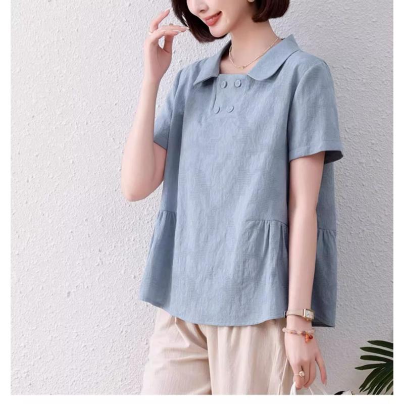 Women's Pure Cotton T-shirt with Turn-down Collar a Versatile New Style Simple and Fashionable Summer Top Loose Fit