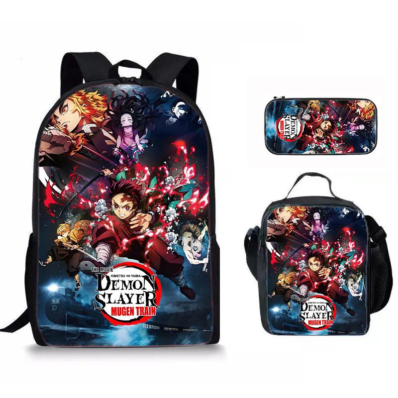 Japan Cartoon Comics Demon Slayer Student Backpack Stylish Three-Piece Backpack Set 0013