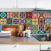 1Pc 10/15cm Colorful Flowers Pattern Retro Tiles Wall Sticker Kitchen Bathroom Tile Waist Line Wallpaper Art Mural