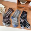 Vintage gestreifte Socken mit Knopfverzierungen Knochenlose Mid-Leg-Socken sind trendy und vielseitig tragbar Sockenstapel