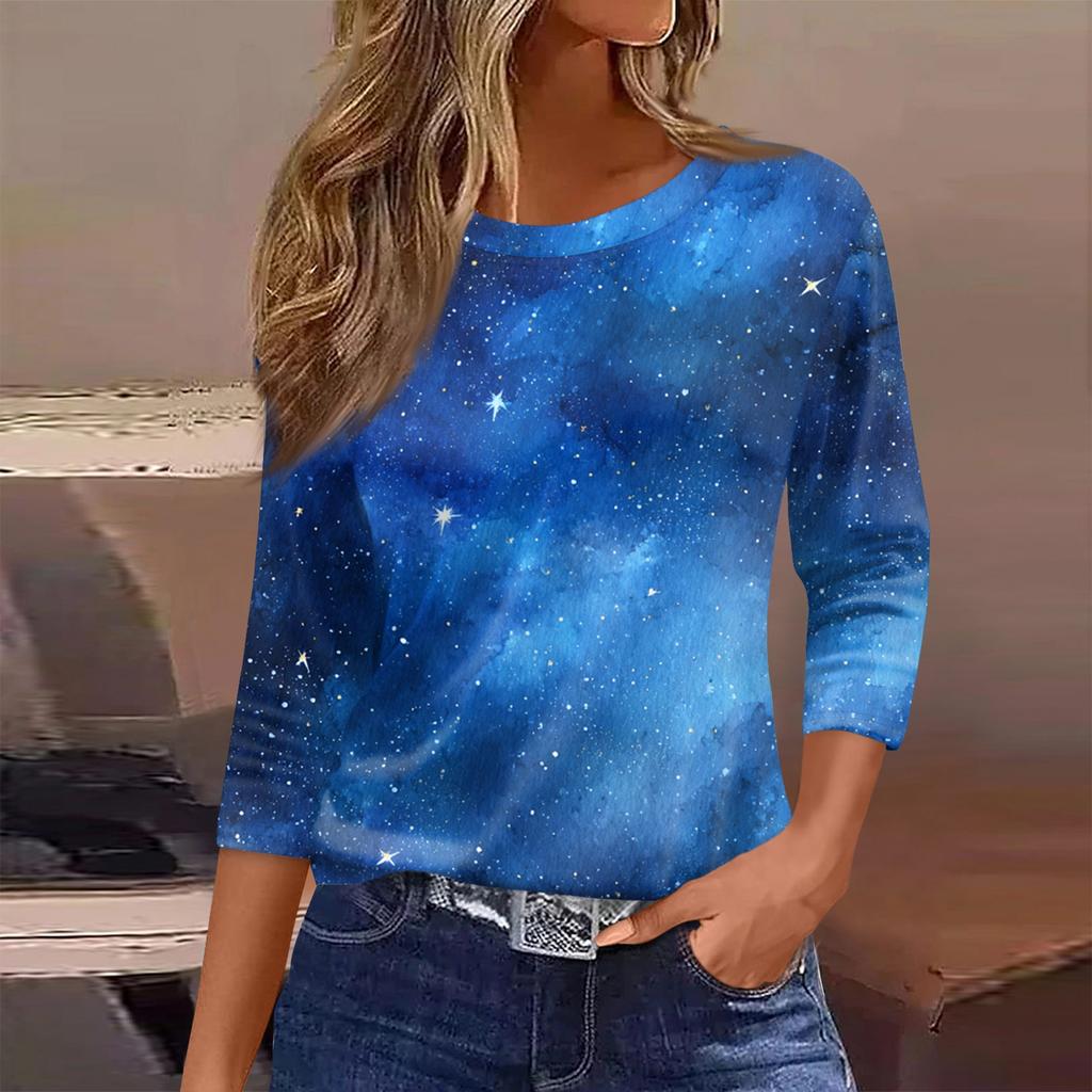 Damen T-Shirt Print 3/4 Ärmel Alltagsmode Wochenende Basic Rundhals Normales Oberteil