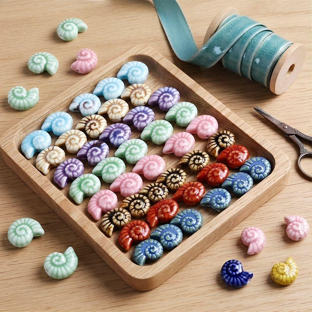Embossed Conch Spacer Porcelain Beads Glazed DIY Jewelry Making Snail Ceramic Beads Earrings