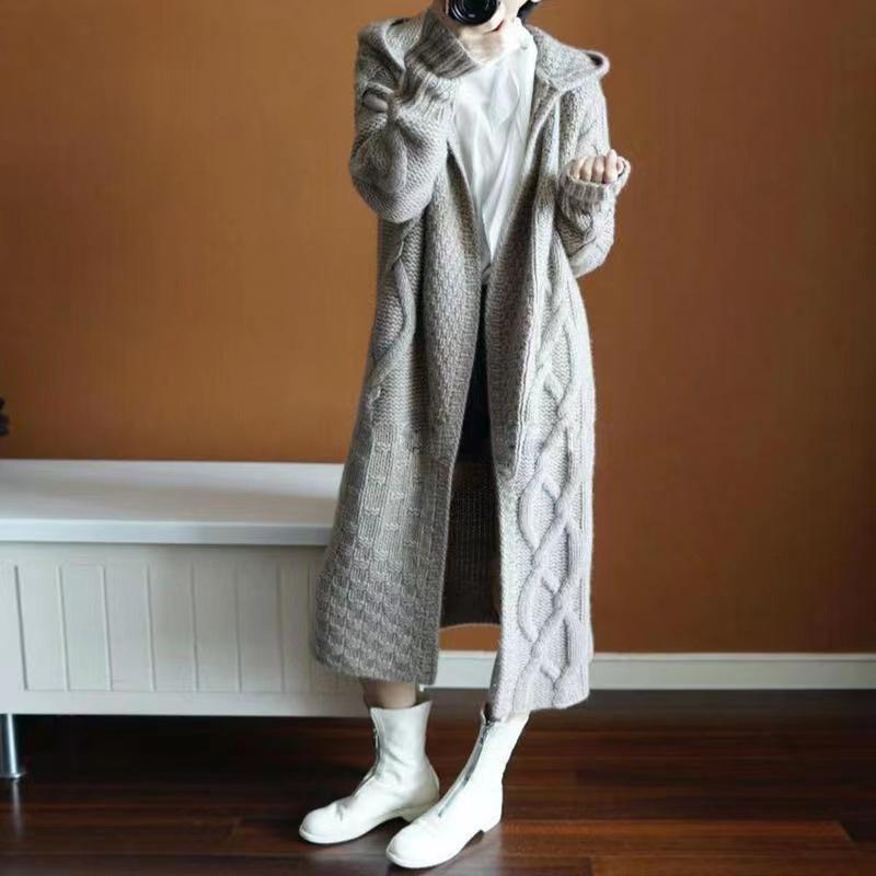 

Autumn and Winter Women s Sweater Hooded Knitted Cardigan Long Coat Knitted Sweater Jacket Medium Long S сірий колір