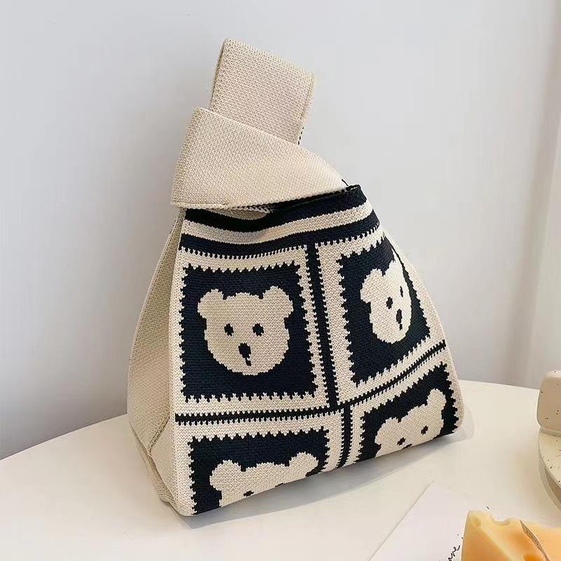 Japanese Knitted Handheld Wristlet Handbag for Stroller Pushing and Commuting
