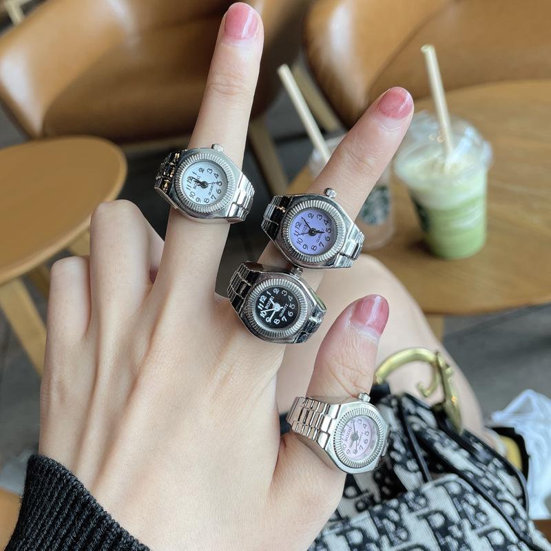 Ring Watch, Quartz Watch, Metal Watch, Rhinestone, Elastic Strap.