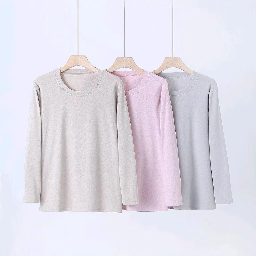 

Women s Ribbed Crew Neck Long Sleeve Lyocell Top, Warm Base Layer for Autumn/Winter, Korean Style. XL