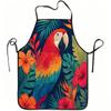 1pc Tropical Parrot & Hibiscus Apron with Adjustable Waistband - Durable Easy-Clean Polyester Suitable for Cooking, Gardening, F