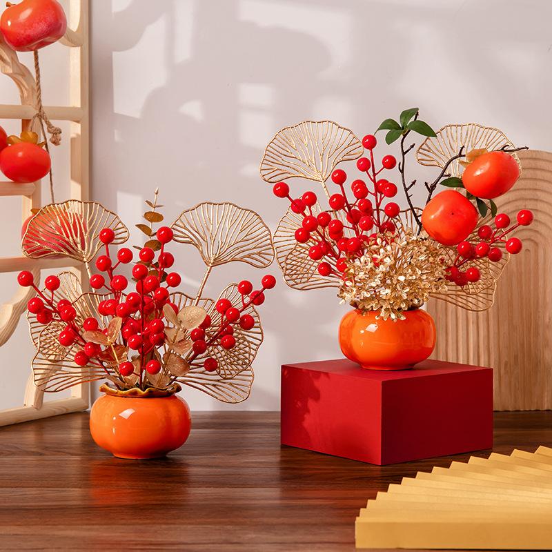 Artificial New Year Red Fruits Branch Christmas Decorations Fake  berries Plastic Plants Home Harvest Festival Christmas Decor