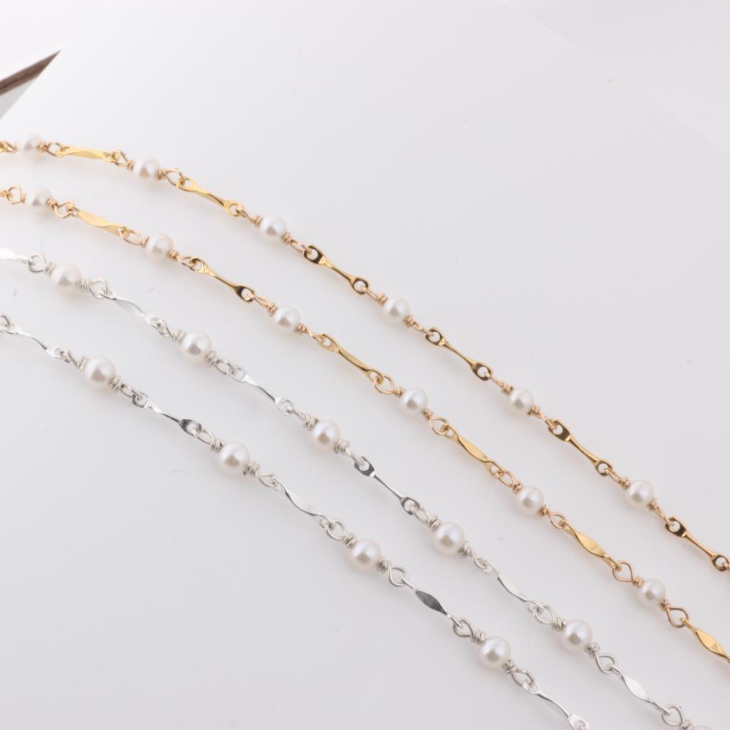 14K Gold Filled Dapped Bar Chain Beaded 3-3.5mm Fresh Water Pearls for DIY Permanent Handmade Necklace Bracelet Jewelry Making