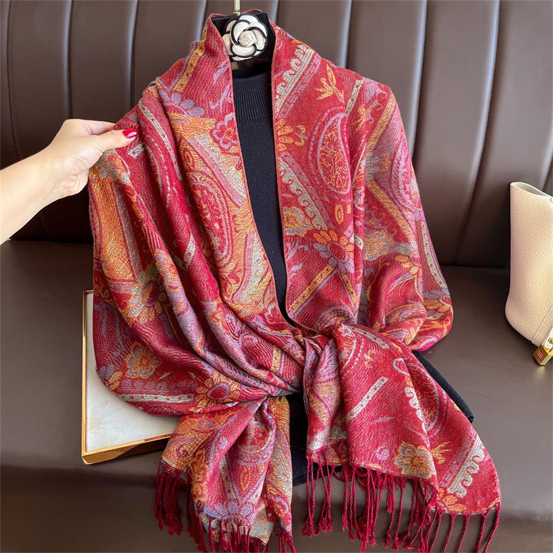 Bohemian Autumn Paisley Cashmere Shawl for Women Jacquard Pashmina Warm Winter Scarves Print Design Lady Foulard Stoles Scarf