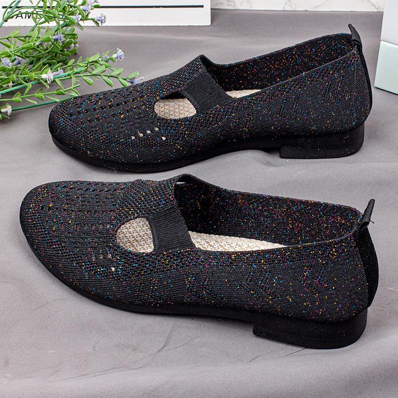Summer cloth shoes women hollow breathable one pedal mother single shoes soft sole non-slip flat sole medium and old casual shoes custom