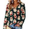 Women's V-Neck Long Sleeve Christmas Print Lightweight Blouse for Spring Summer