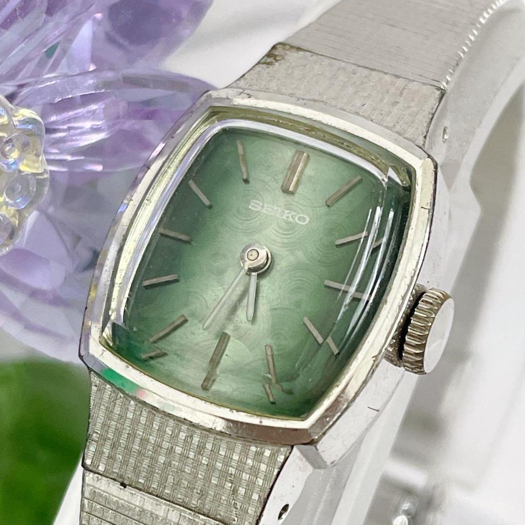 Used Seiko Women's Watch Green Dial Cut Glass Manual Wind #t83