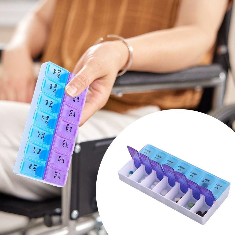 7-Day Weekly Pill Box 14 Grid First-Aid Kit Container Portable Tablte Dispenser