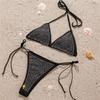 European & American Sexy Rhinestone Bandage Halter Bikini - Solid Color