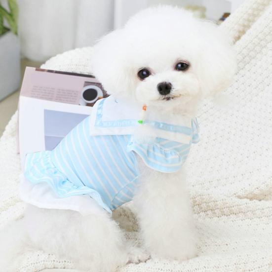 Spring Summer Puppy Dress Hem Striped Layered Pleated Collar Embroidered Print Doll Letters Sweet Contrast Color Dog Costume for