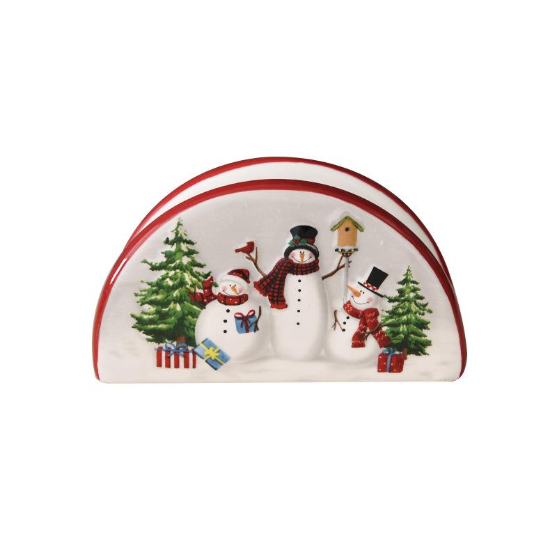 

Рождественский держатель для салфеток, стойка для хранения, керамический диспенсер для салфеток для обеденного стола, кавайный снеговик, украшение для рабочего стола