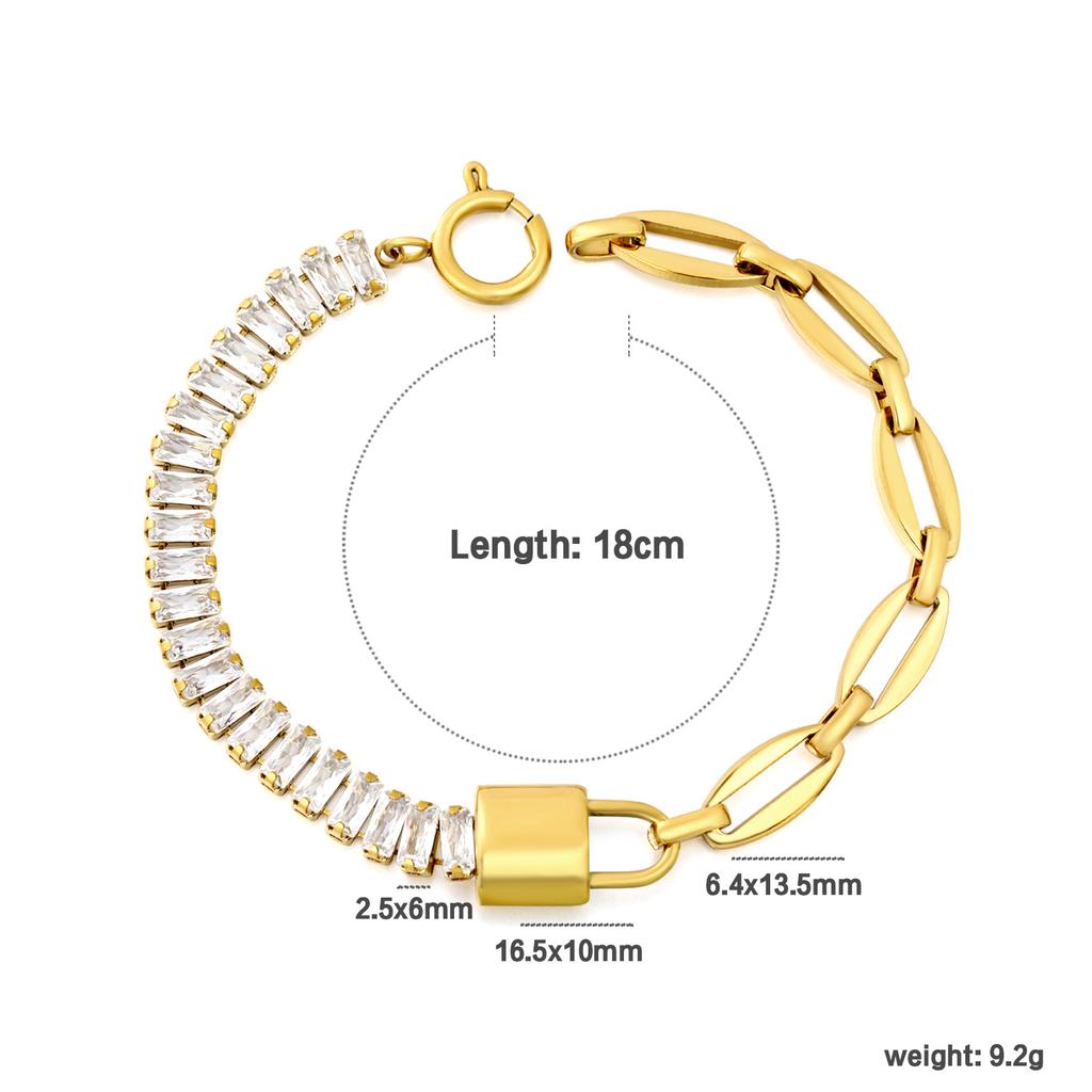 Fashion Design Zircon Splicing Metal Chain Personality Trend Twist Chain Bracelet Stainless Steel Plated 18K Gold Jewelry