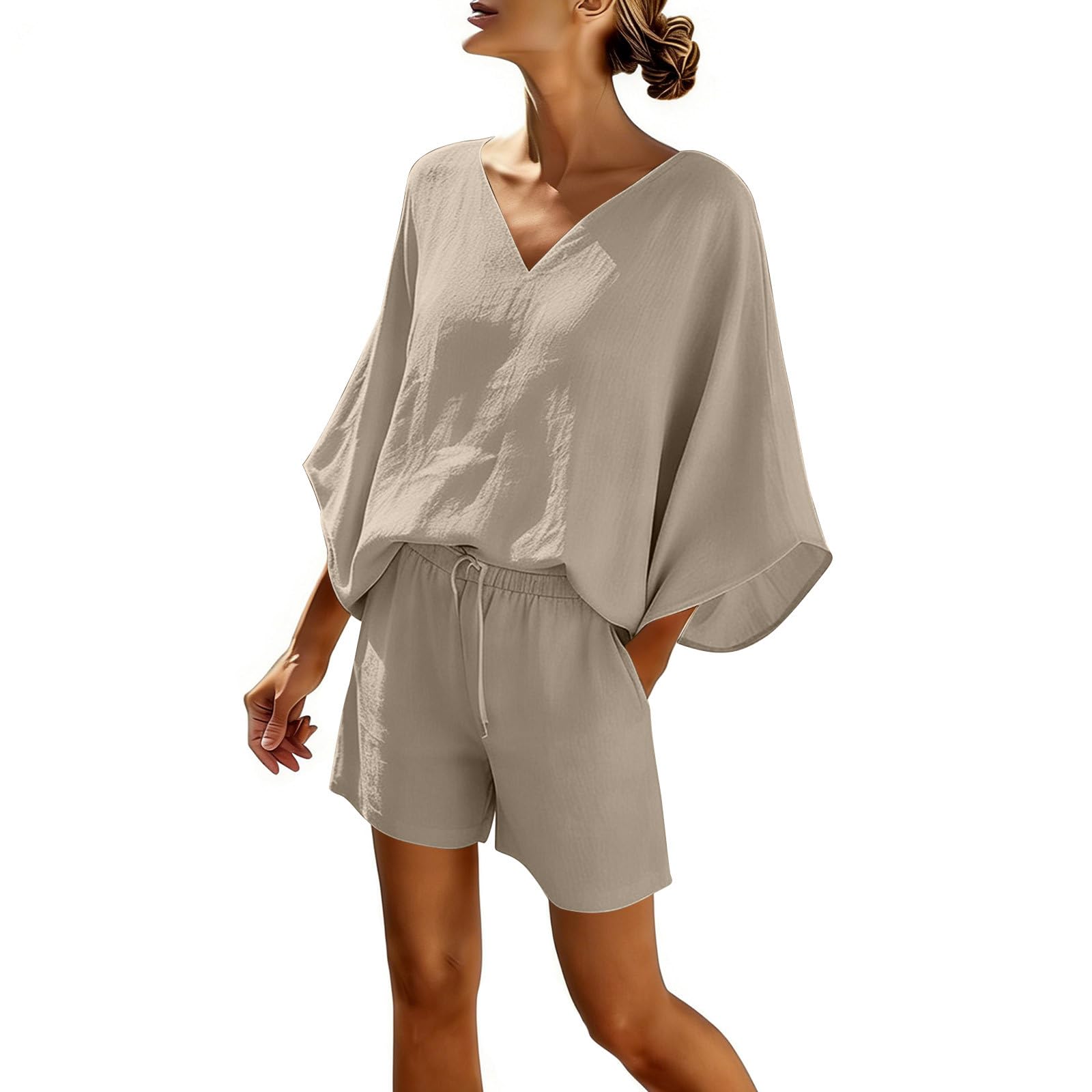 

Women s Fashion Loose-Fit -Color Casual Set XL хакі