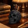 Creative Desktop Accessories Halloween Skull Makeup Brush Holder, Matte Black Gothic Skeleton Pen Organizer Resin Cup for Desk, Storage Figurine