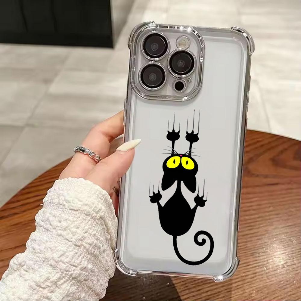 Cartoon Cute Little Black Cat Funda For iPhone 17 Pro 16 15 14 13 12 11 Pro Max Case 17 Plus 17E 16E 17Air Silicone Phone Cover