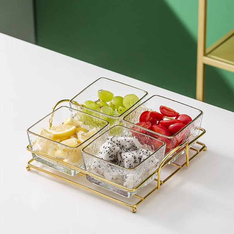 Divided Hammered Glass Serving Platter with Gold Stand