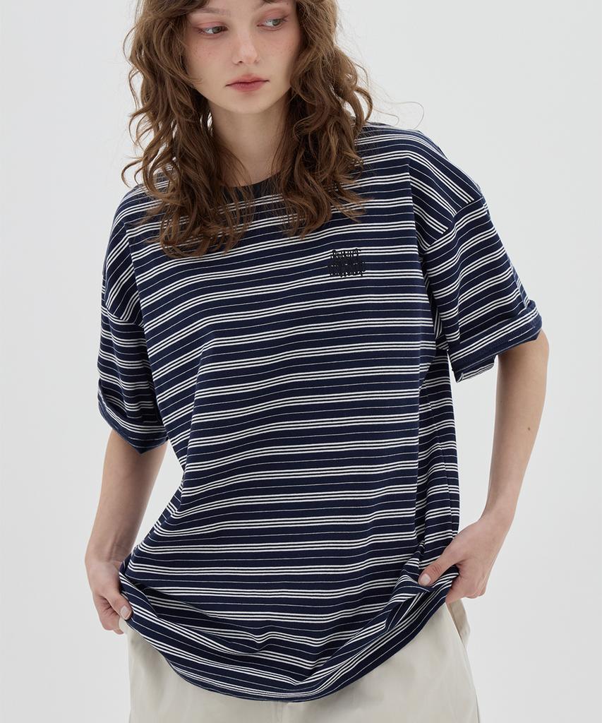 URBANAGE Striped Oversized Short Sleeve_Navy