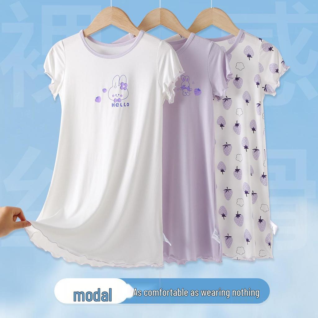 Wiosenno-letni bawełniany zestaw piżamy dla dziewczynek klasy A: Uroczy, Domowy Strój z Okrągłym Dekoltem dla Średniego Dziecka - Jesienne Spodnie w Zestawie