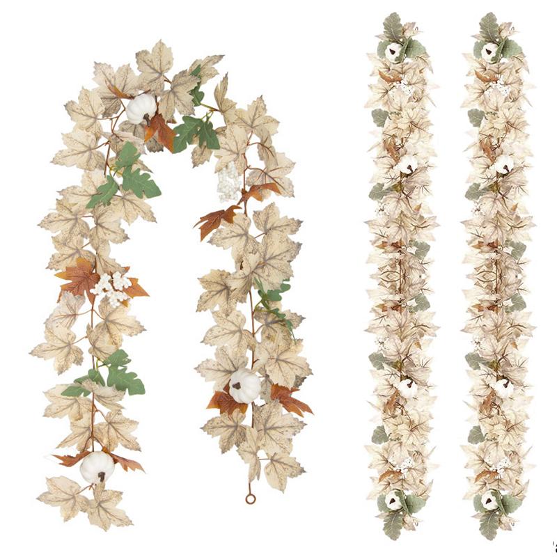 Artificial Maple Leaves Garland Pumpkin Fake Plants Autumn Fall Home Decoration Thanksgiving Halloween Christmas Wedding Decor
