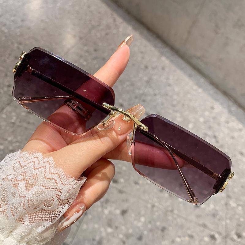 Frameless Square Sunglasses For Women Men's New Narrow Frame Sunglasses Retro Leopard Head Metal Sunscreen 90282