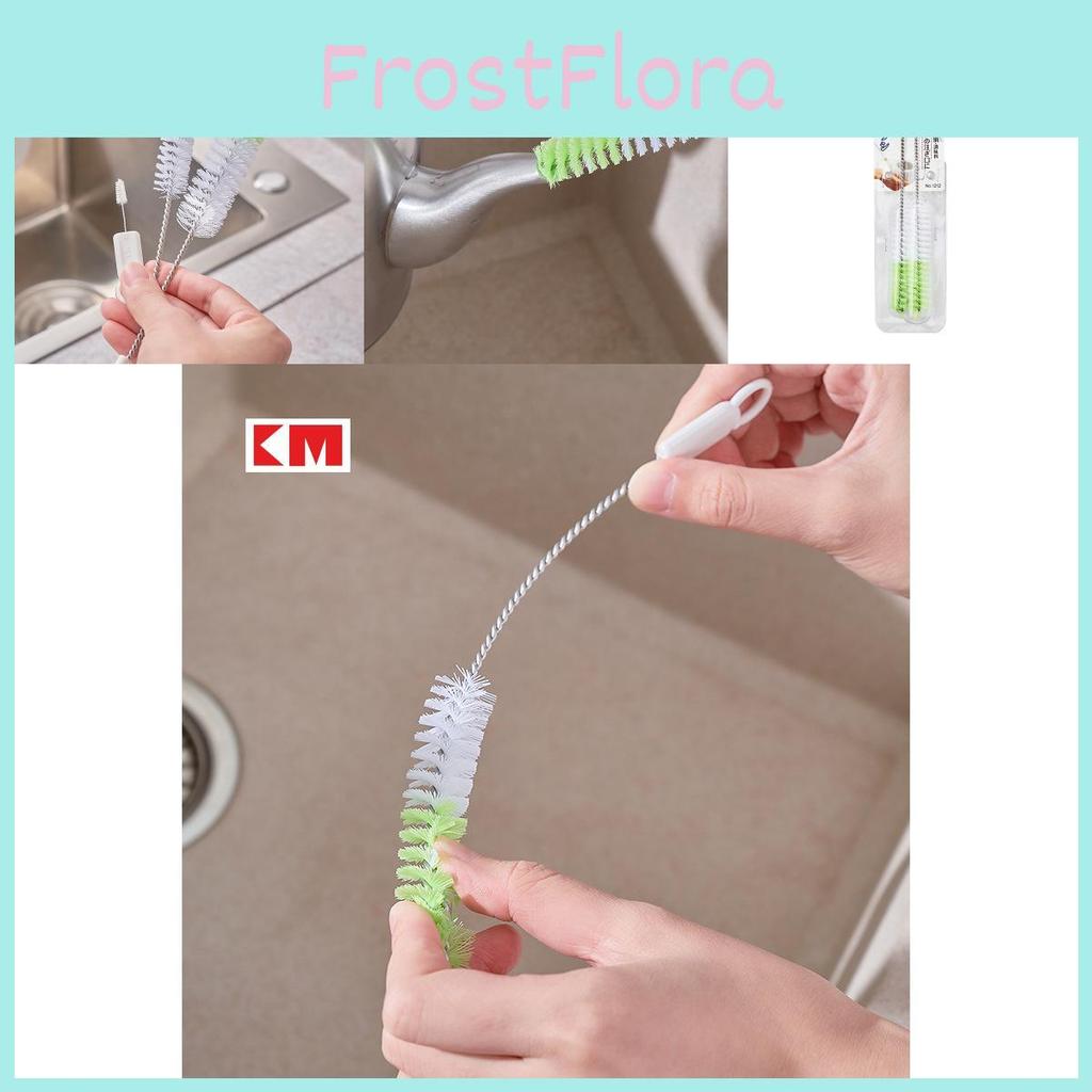 Dual Color Spout Brush Set For Bottles Cups And Kitchen Cleaning With Plastic Bristles