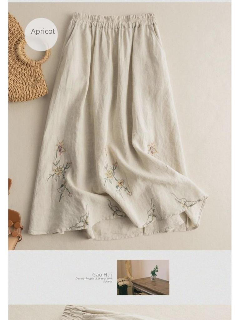 Damen Sommer 2023 Einzigartiger Retro Ethnisch Bestickter Schmaler A-Linien Midirock