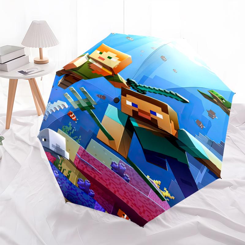 Printed Blocky Pixel Game Folding Umbrella,Outdoor,Leisure,And Travel Umbrella,Durable Umbrella Fabric,Birthday And Holiday Gift