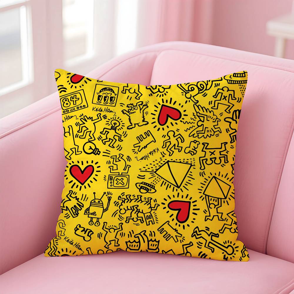 Funny K-Keith Haring Arthritis Print Pillow Case Anti-Dustmite Pillowcase Invisible Zipper Silky Short Plush Sofa Cushion Cover