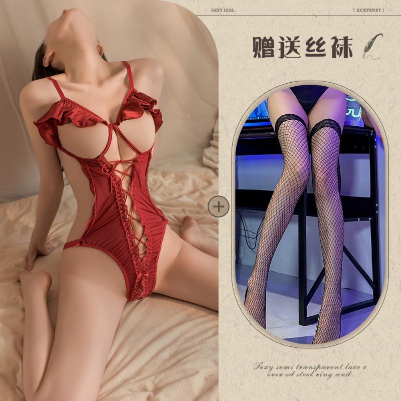 Sexy lingerie sexy suspender lace seduction open onesie women gather perspective uniform hot pure desire