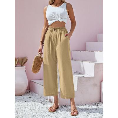 Neue Damenhose mit hoher Taille, Lotusblatt-Elastikbund, neunteilige Hose aus Baumwollhanf, Freizeithose