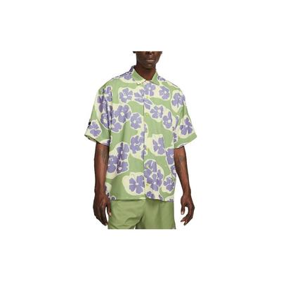Camisa Masculina Manga Curta Estampa Floral Botão Decote Quadrado Naomi Osaka Amarelo Verde DX1846-386