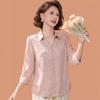 Mid-Aged & Elderly Women's Elegant Jacquard Lapel Shirt - Stylish Summer Seven-Sleeve Top for Mother's Wear