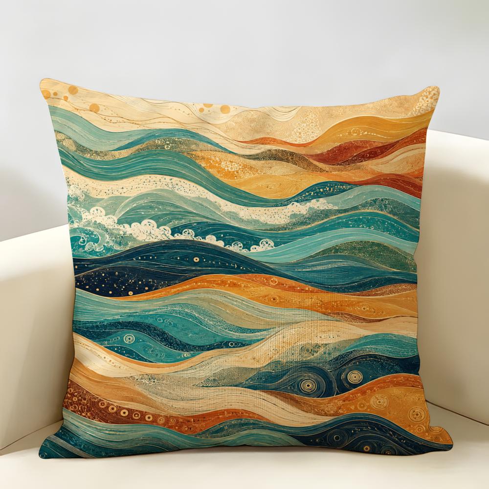 Boho Abstraktná Krajina Obal na Vankúš Odolný Hypoalergénny Organická Ľan Krátky Obal na Vankúš Umývateľný 30x30cm