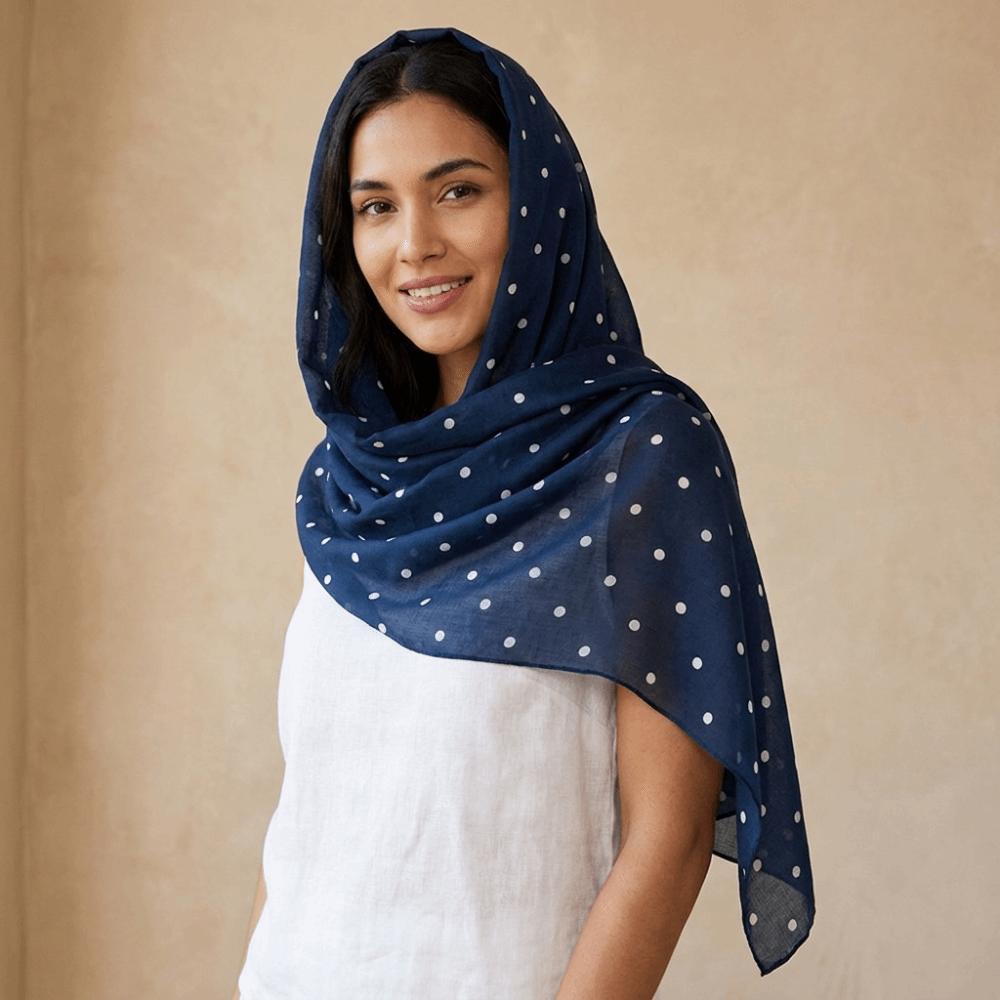 Baumwoll-Hijab-Schal Sonnenschutz Dünner Großer Schal Atmungsaktives Punktmuster Kopftuch Damen