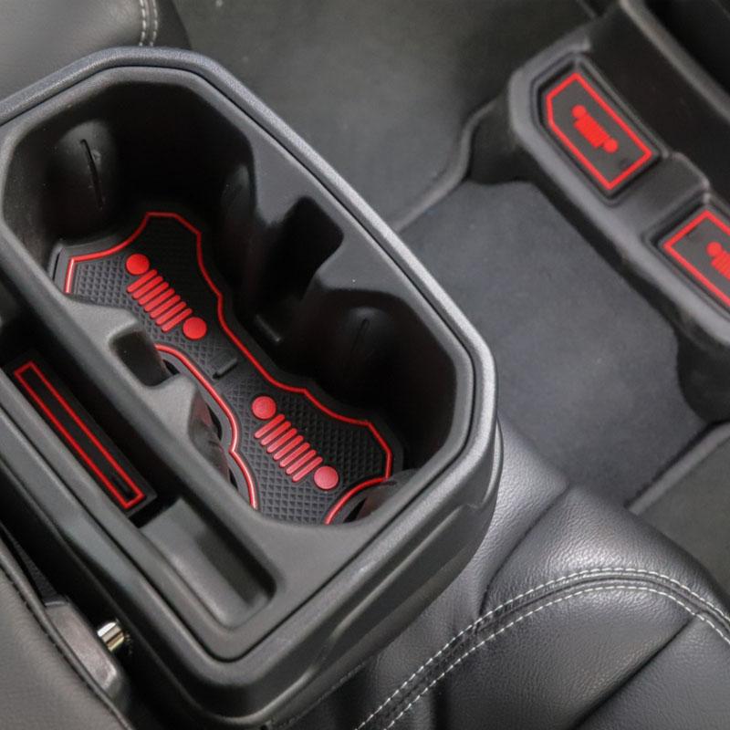 Rubber Red White Car Interior Gate Slot Pad Mat Cup Mat Decoration For Jeep Wrangler JL 2018 -2023 Car Styling Accessories